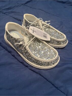 Hey Dude Silver Sequin Slip-On Sneakers